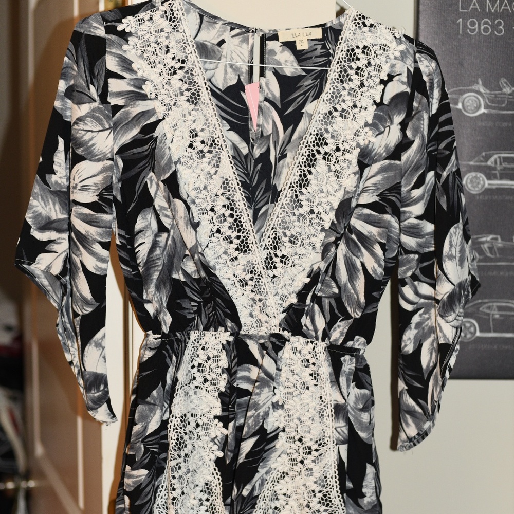 Tropic Bloom Crochet Wrap Romper